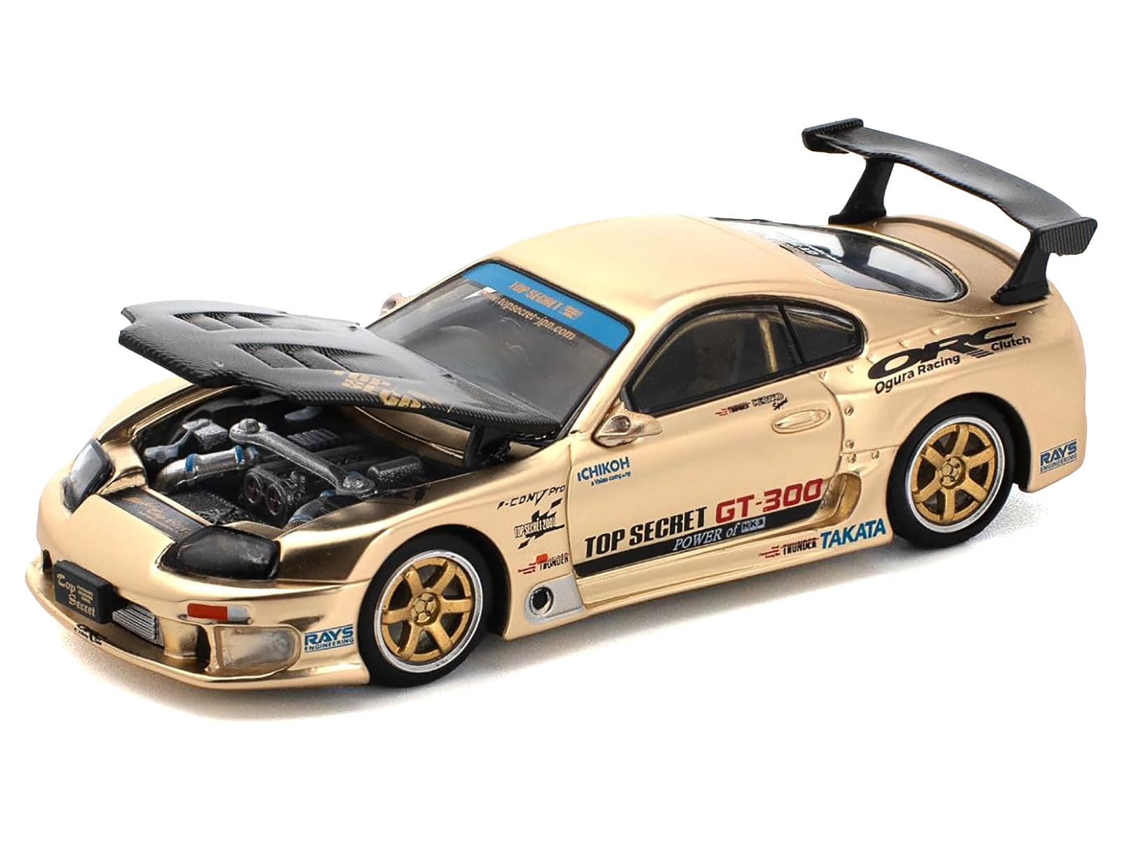 Toyota Supra "Top Secret" GT300 RHD (Right Hand Drive) Gold Metallic with Carbon Hood 1/64 Diecast Model Car by Pop Race - image 2