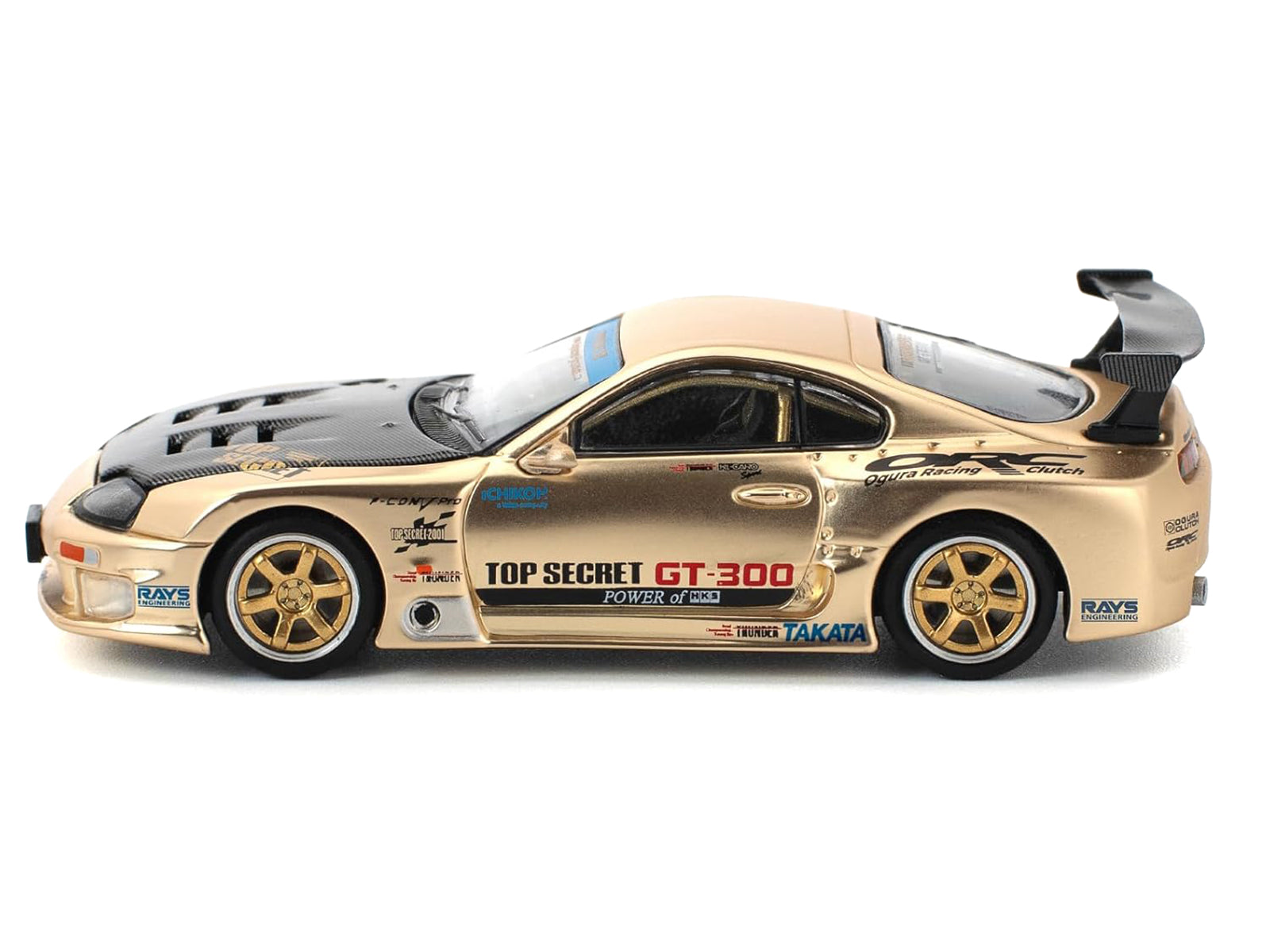 Toyota Supra "Top Secret" GT300 RHD (Right Hand Drive) Gold Metallic with Carbon Hood 1/64 Diecast Model Car by Pop Race - image 3