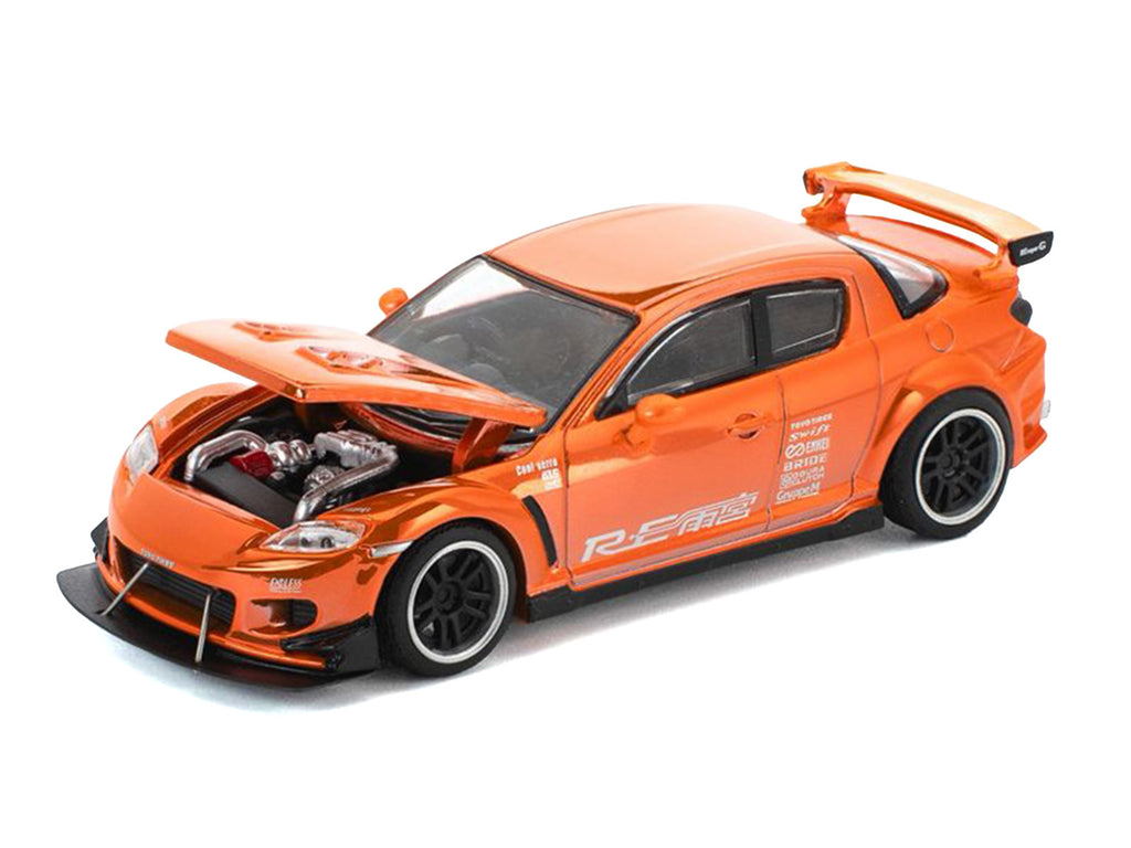 Mazda RX8 RE-Amemiya Widebody RHD (Right Hand Drive) Orange Chrome 1/64 Diecast Model Car by Pop Race