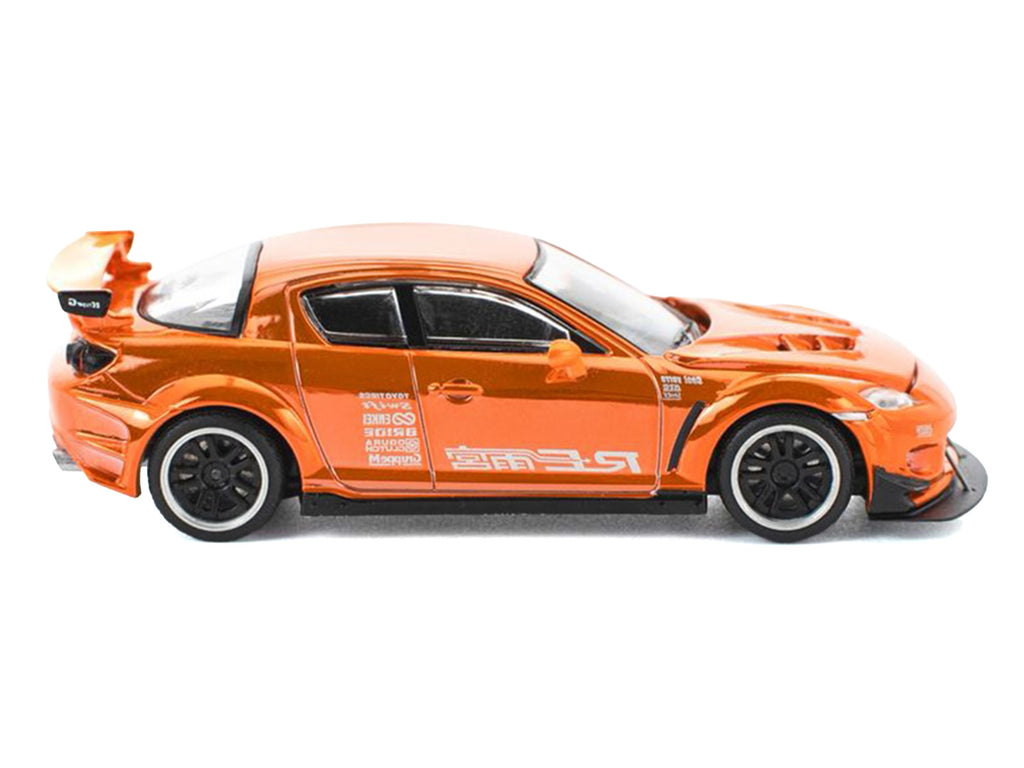 Mazda RX8 RE-Amemiya Widebody RHD (Right Hand Drive) Orange Chrome 1/64 Diecast Model Car by Pop Race