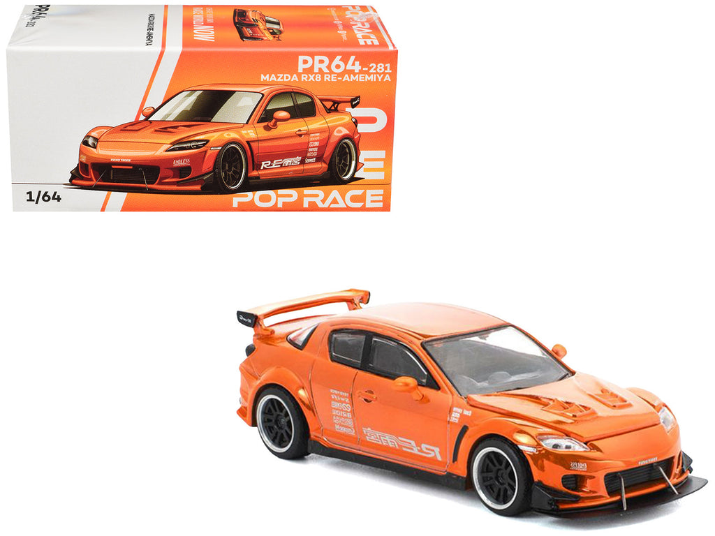 Mazda RX8 RE-Amemiya Widebody RHD (Right Hand Drive) Orange Chrome 1/64 Diecast Model Car by Pop Race