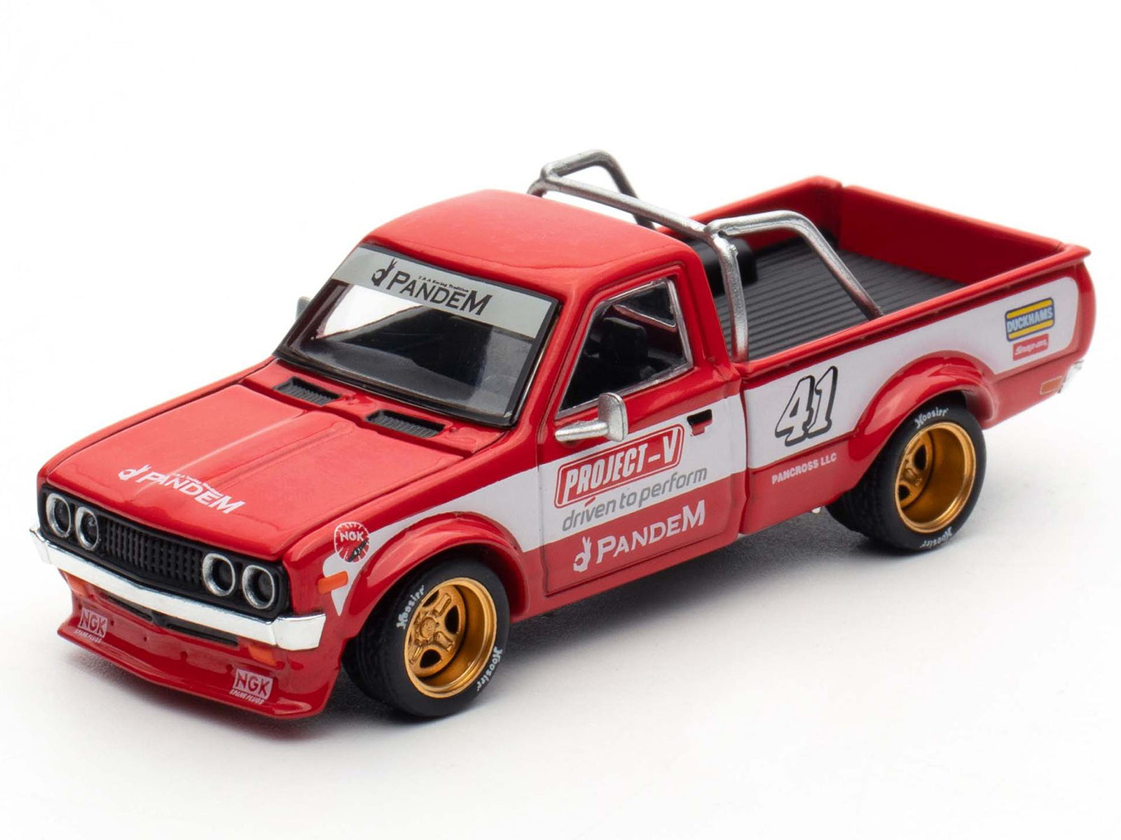 Datsun Pandem 620 Pickup Truck #41 Red Metallic with White Stripes and Graphics "2025 Thailand Diecast Expo" 1/64 Diecast Model Car by Pop Race - image 2