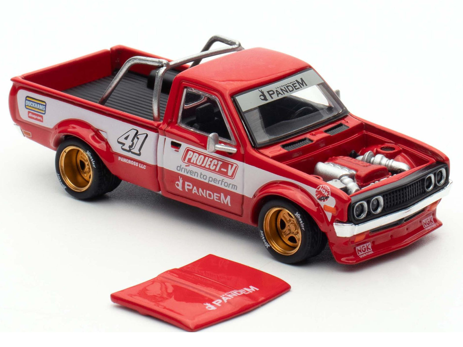 Datsun Pandem 620 Pickup Truck #41 Red Metallic with White Stripes and Graphics "2025 Thailand Diecast Expo" 1/64 Diecast Model Car by Pop Race - image 3