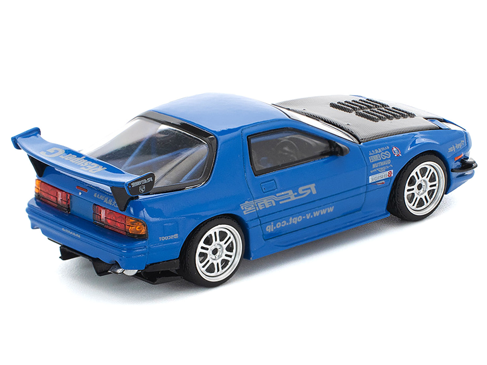 Mazda RX7 (FC3S) RE Amemiya RHD (Right Hand Drive) Blue Metallic with Carbon Hood 1/64 Diecast Model Car by Pop Race - image 4