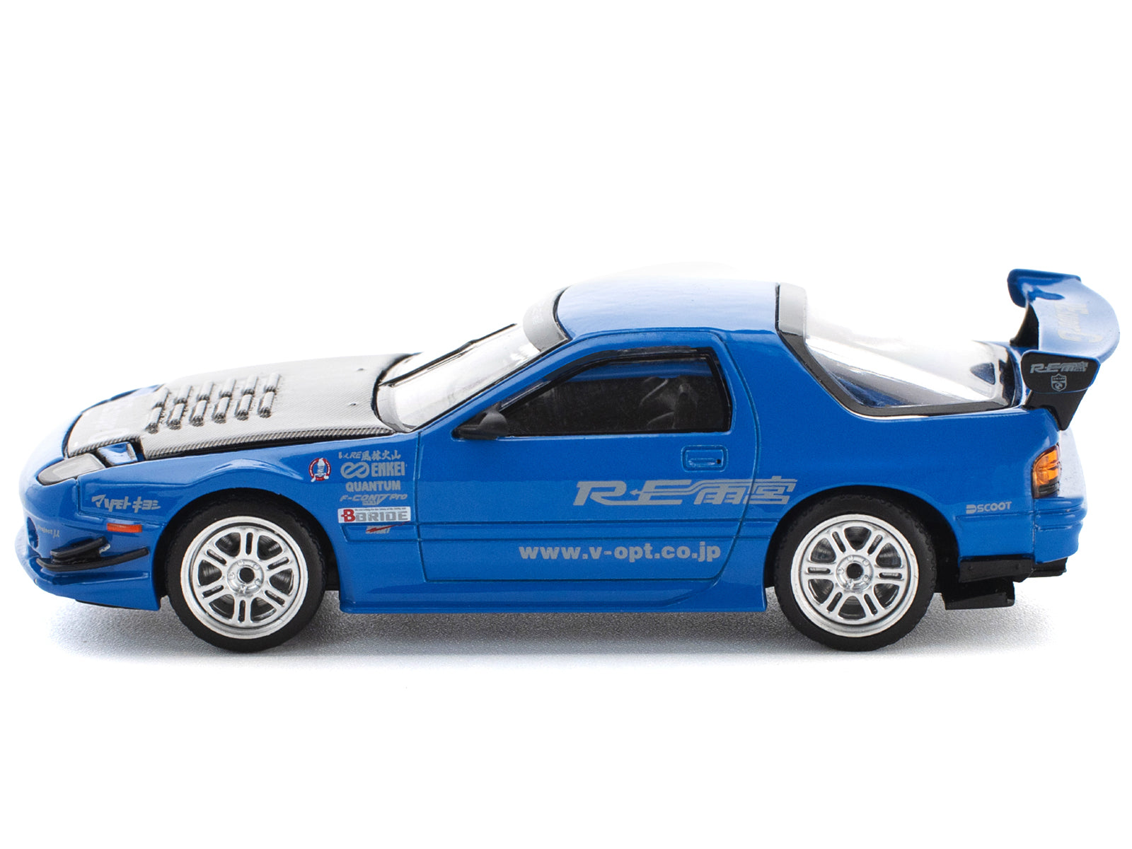 Mazda RX7 (FC3S) RE Amemiya RHD (Right Hand Drive) Blue Metallic with Carbon Hood 1/64 Diecast Model Car by Pop Race - image 3