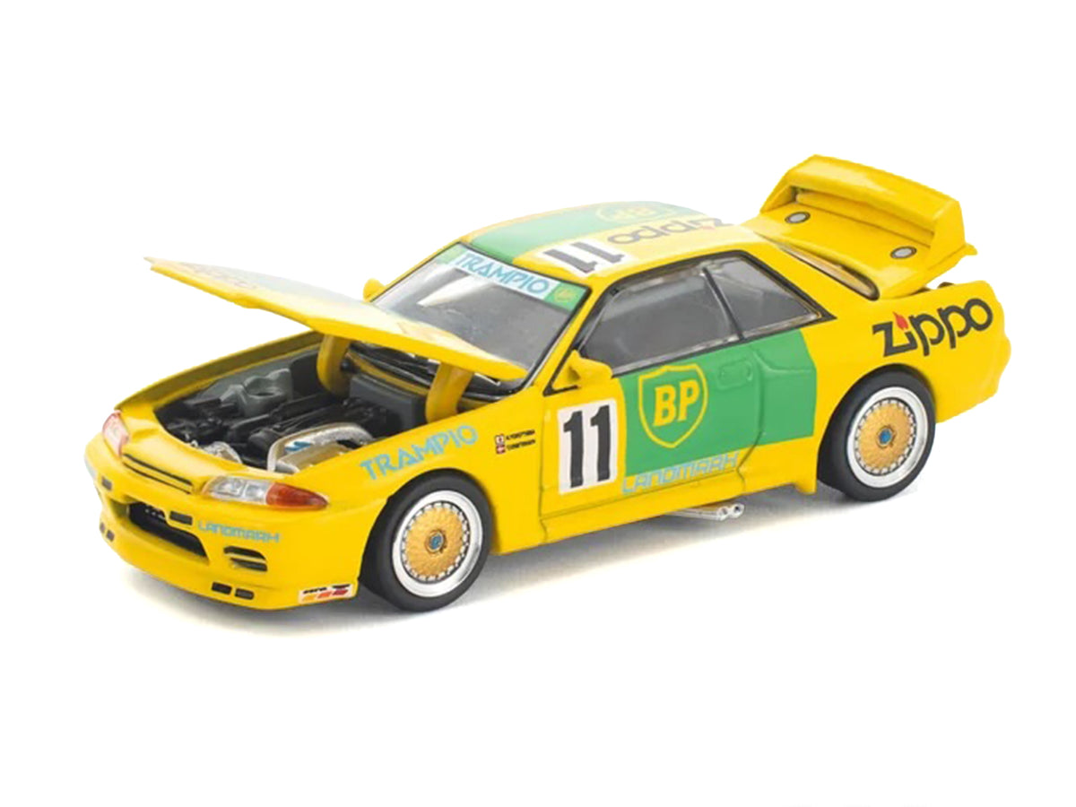 Skyline GT-R R32 RHD (Right Hand Drive) #11 Yellow with Green Graphics "Group A" (1993) 1/64 Diecast Model Car by Pop Race - image 3
