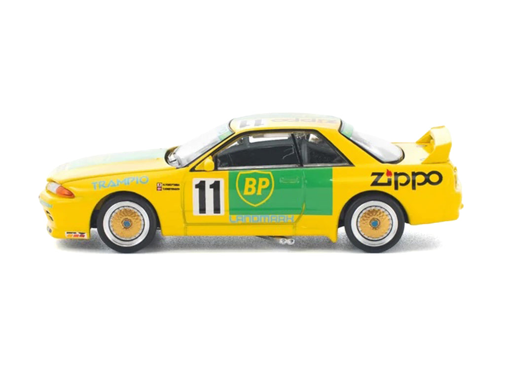 Skyline GT-R R32 RHD (Right Hand Drive) #11 Yellow with Green Graphics "Group A" (1993) 1/64 Diecast Model Car by Pop Race - image 2