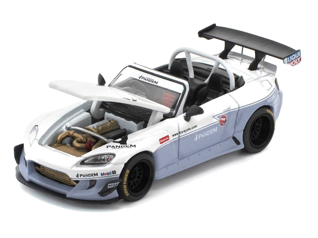 Honda Pandem S2000 RHD (Right Hand Drive) White and Blue Gray 1/64 Diecast Model Car by Pop Race