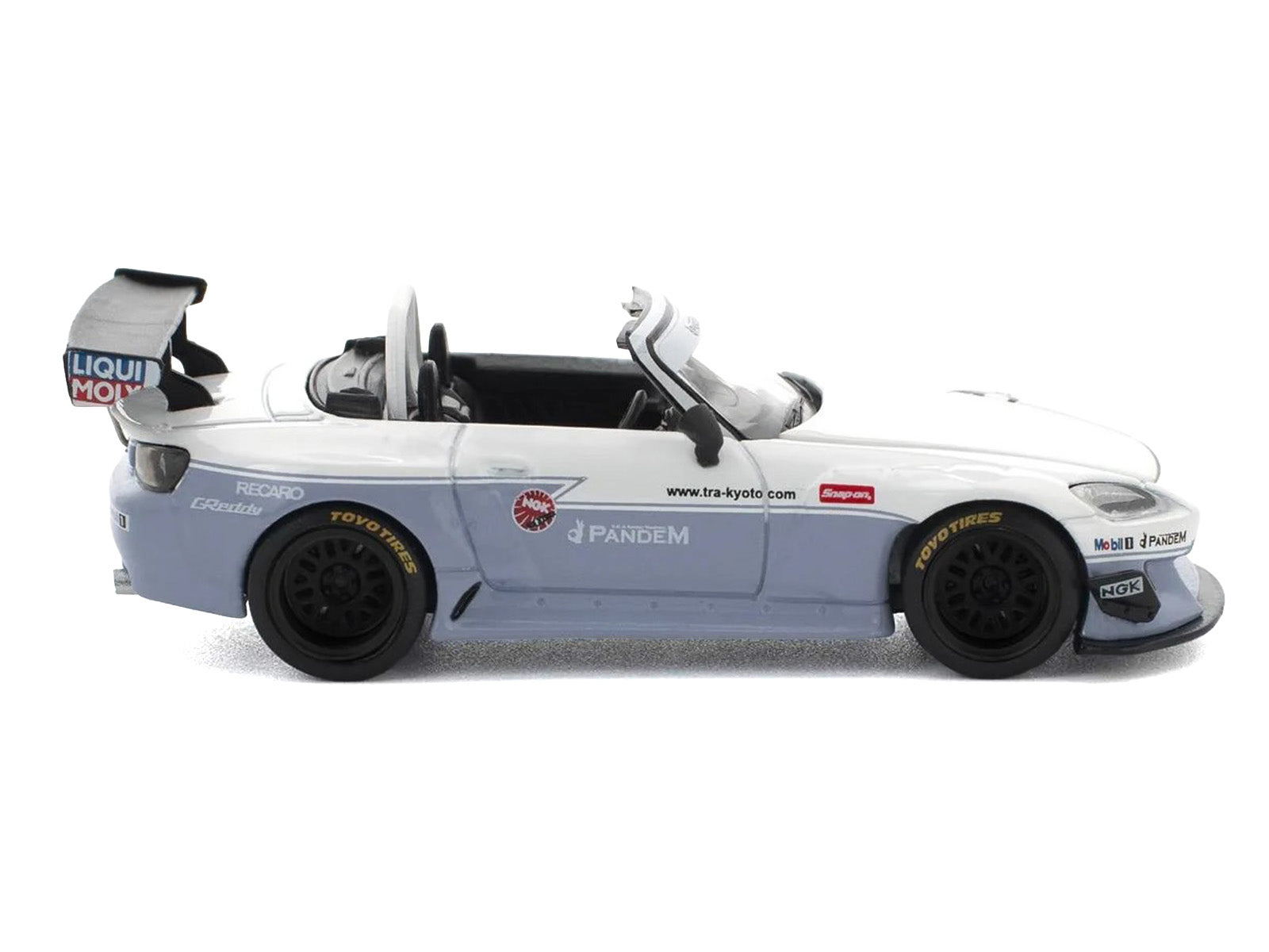 Honda Pandem S2000 RHD (Right Hand Drive) White and Blue Gray 1/64 Diecast Model Car by Pop Race