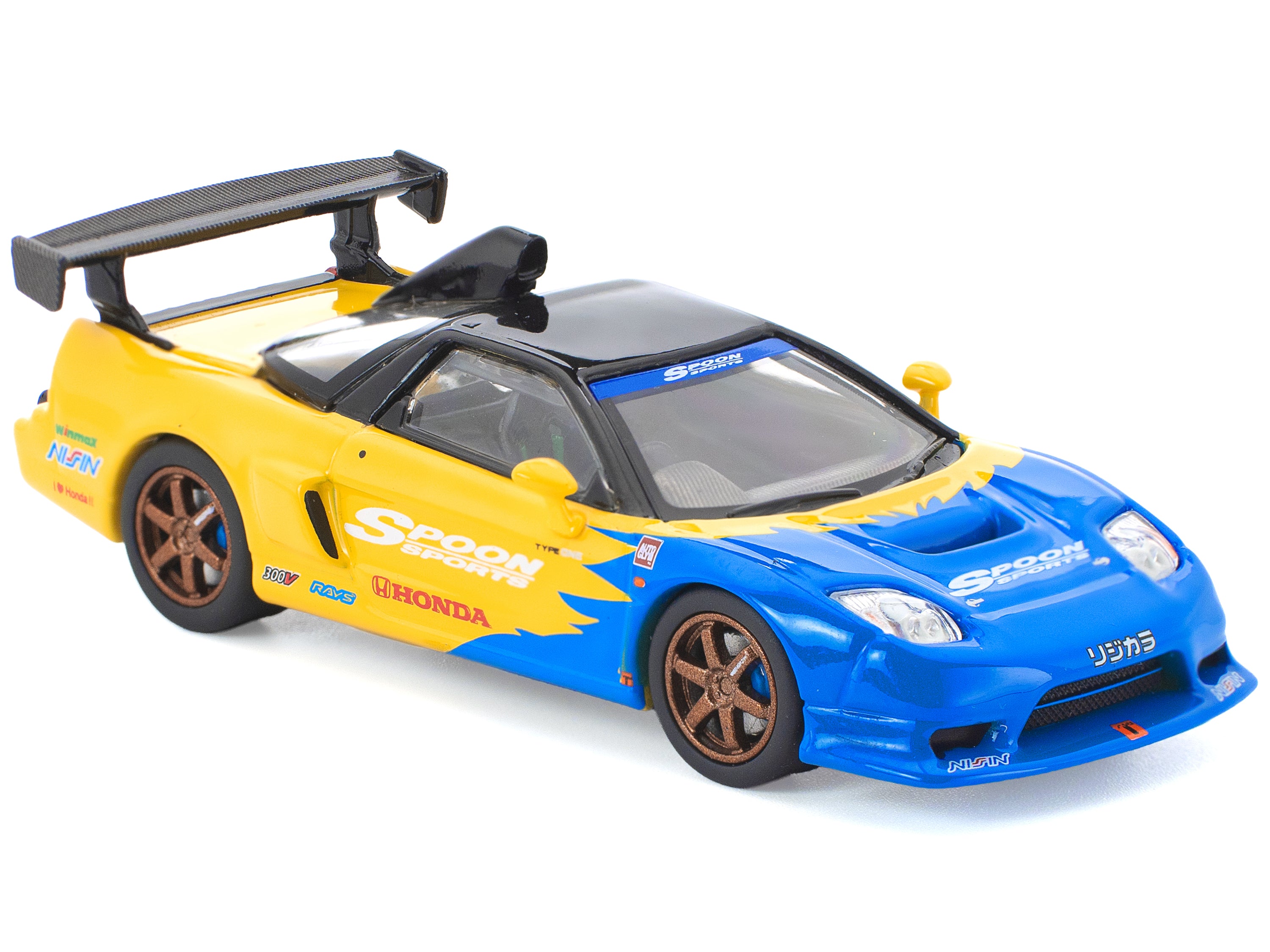 Honda NSX-R GT RHD (Right Hand Drive) "Spoon Sports" Blue and Yellow with Black Top 1/64 Diecast Model Car by Pop Race - image 5
