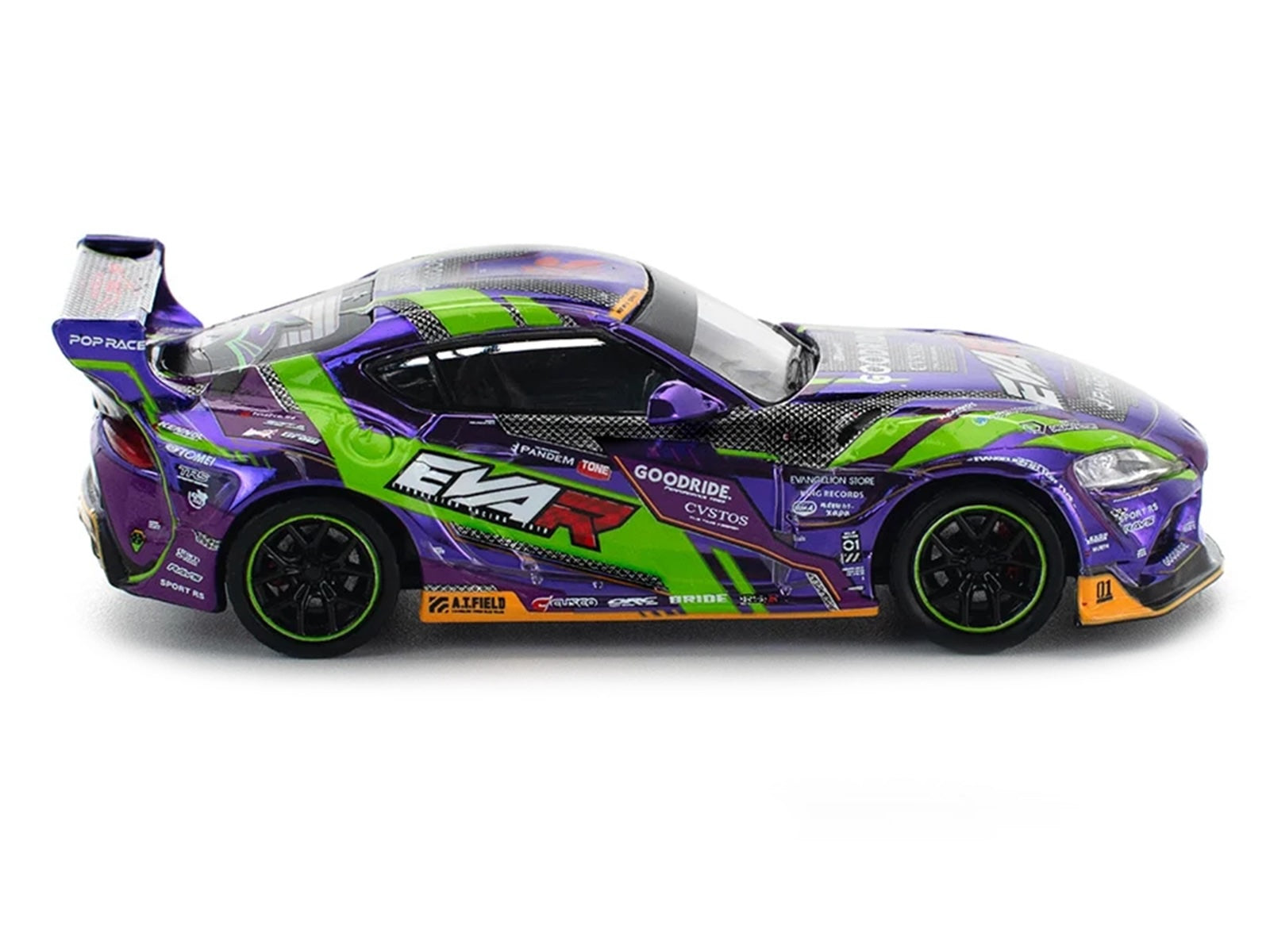 Toyota Pandem GR Supra RHD (Right Hand Drive) "EVA RT Test Type-01 GoodRide" Purple Metallic with Graphics 1/64 Diecast Model Car by Pop Race - image 2