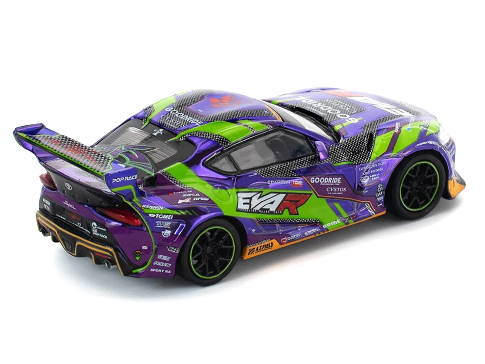 Toyota Pandem GR Supra RHD (Right Hand Drive) "EVA RT Test Type-01 GoodRide" Purple Metallic with Graphics 1/64 Diecast Model Car by Pop Race - image 3
