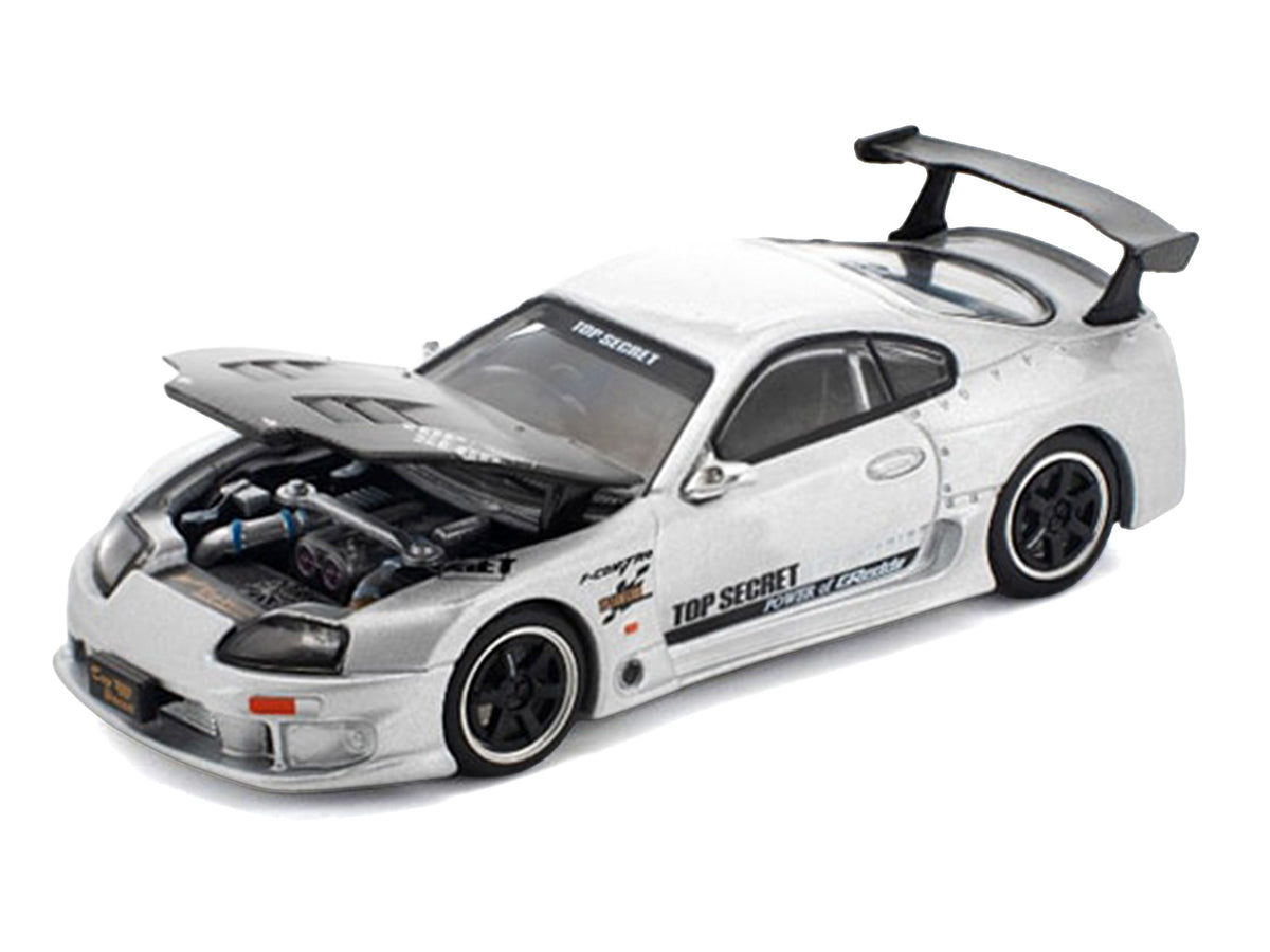 Toyota Supra "Top Secret" GT300 RHD (Right Hand Drive) Silver Metallic with Carbon Hood 1/64 Diecast Model Car by Pop Race