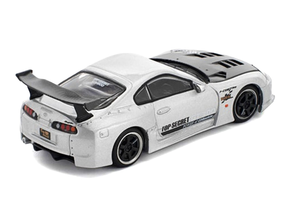 Toyota Supra "Top Secret" GT300 RHD (Right Hand Drive) Silver Metallic with Carbon Hood 1/64 Diecast Model Car by Pop Race