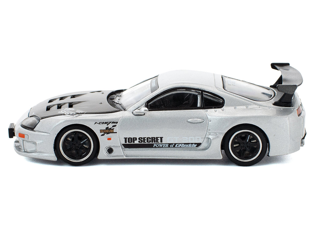 Toyota Supra "Top Secret" GT300 RHD (Right Hand Drive) Silver Metallic with Carbon Hood 1/64 Diecast Model Car by Pop Race