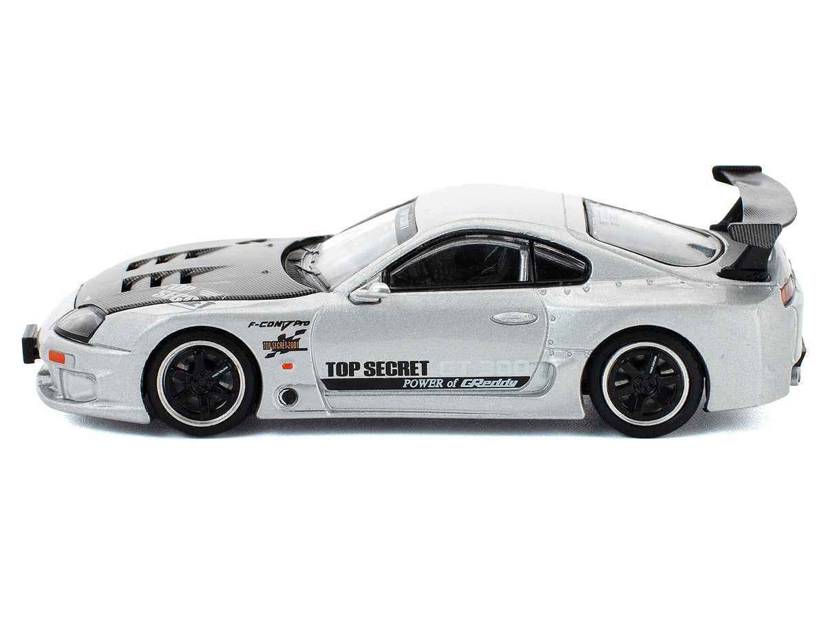 Toyota Supra "Top Secret" GT300 RHD (Right Hand Drive) Silver Metallic with Carbon Hood 1/64 Diecast Model Car by Pop Race