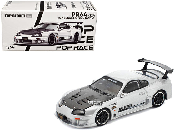 Toyota Supra "Top Secret" GT300 RHD (Right Hand Drive) Silver Metallic with Carbon Hood 1/64 Diecast Model Car by Pop Race