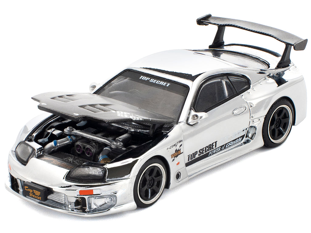Toyota Supra "Top Secret" GT300 RHD (Right Hand Drive) Silver Chrome 1/64 Diecast Model Car by Pop Race - image 2