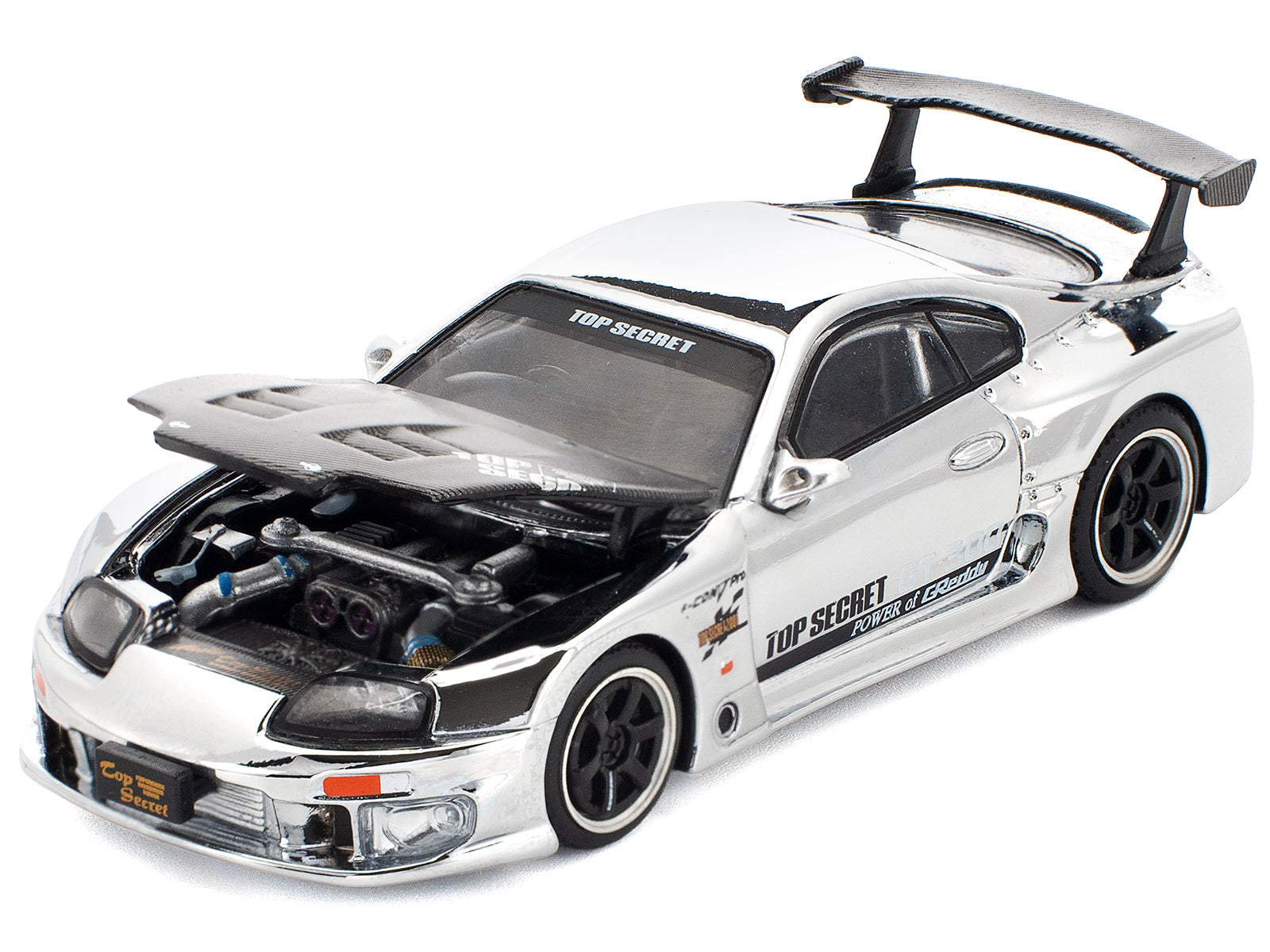 Toyota Supra "Top Secret" GT300 RHD (Right Hand Drive) Silver Chrome 1/64 Diecast Model Car by Pop Race - image 2