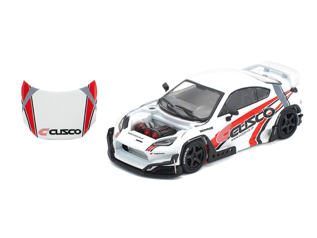 Toyota Pandem GR86 "Cusco" White with Racing Graphics 1/64 Diecast Model Car by Pop Race