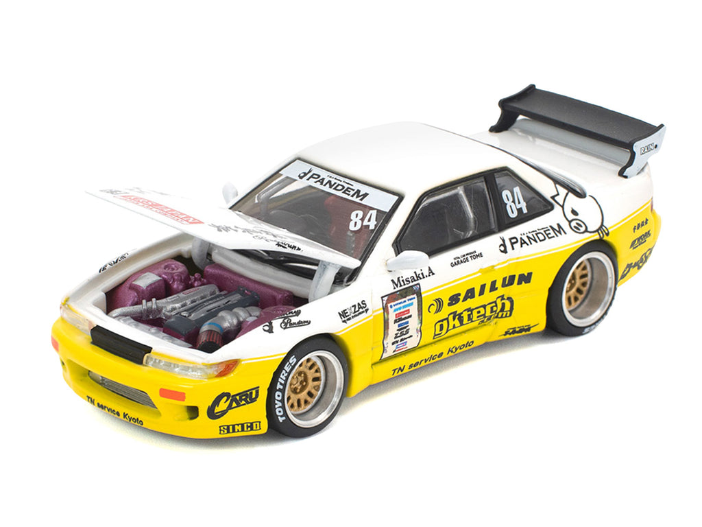 Pandem S13 RHD (Right Hand Drive) #84 White and Yellow with Graphics 1/64 Diecast Model Car by Pop Race