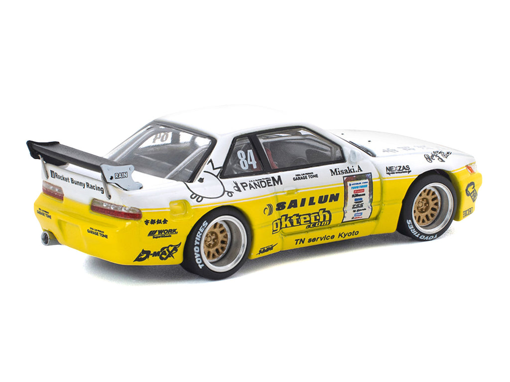Pandem S13 RHD (Right Hand Drive) #84 White and Yellow with Graphics 1/64 Diecast Model Car by Pop Race