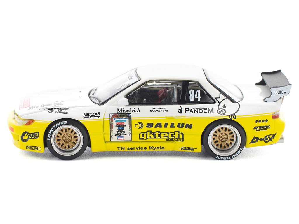 Pandem S13 RHD (Right Hand Drive) #84 White and Yellow with Graphics 1/64 Diecast Model Car by Pop Race