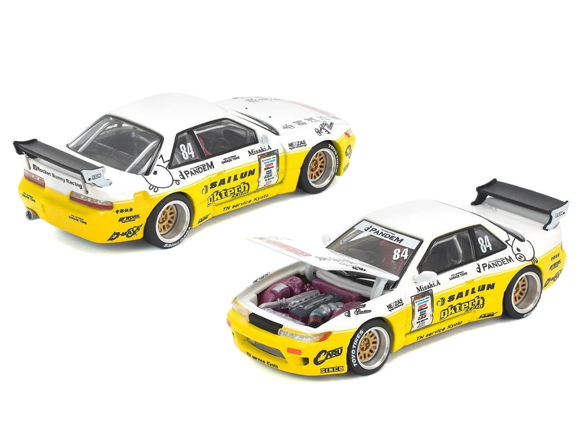 Pandem S13 RHD (Right Hand Drive) #84 White and Yellow with Graphics 1/64 Diecast Model Car by Pop Race