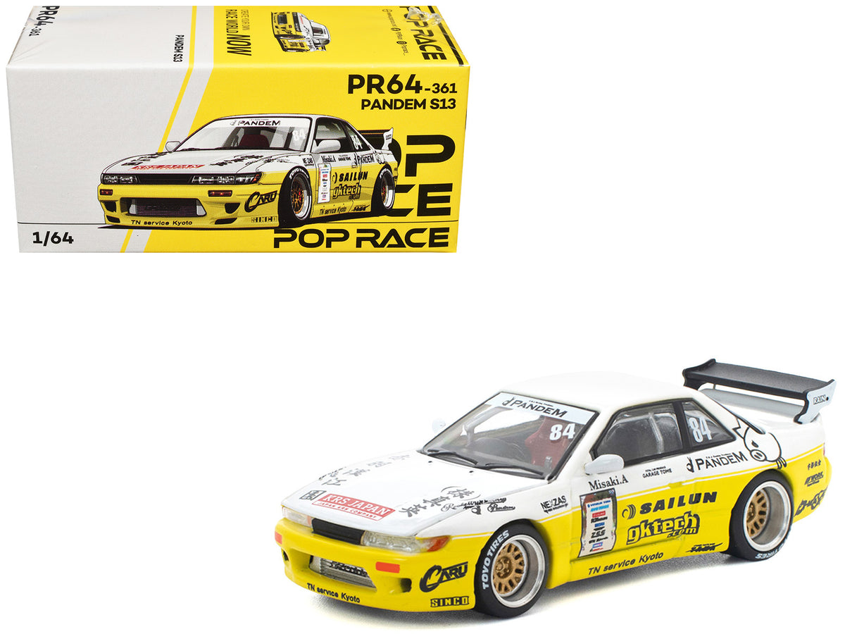 Pandem S13 RHD (Right Hand Drive) #84 White and Yellow with Graphics 1/64 Diecast Model Car by Pop Race