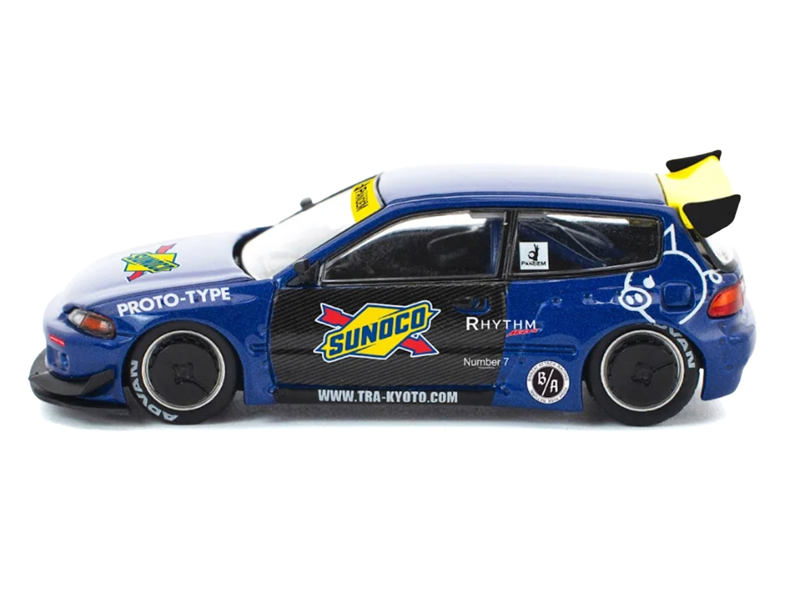 Pandem Civic EG6 RHD (Right Hand Drive) "Sunoco" Blue Metallic with Yellow Accents 1/64 Diecast Model Car by Pop Race - image 4
