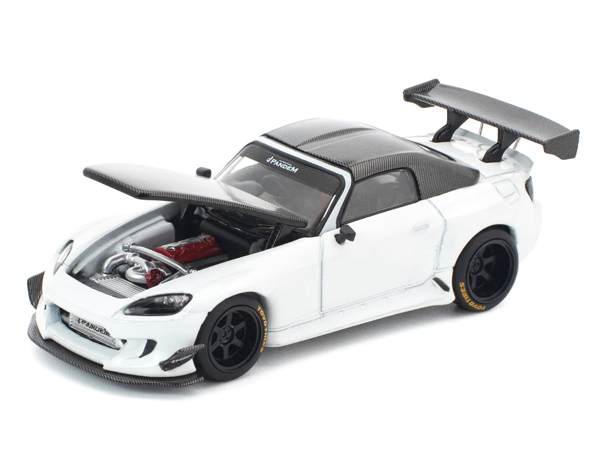 Honda Pandem S2000 RHD (Right Hand Drive) White with Carbon Hood and Top 1/64 Diecast Model Car by Pop Race - image 4