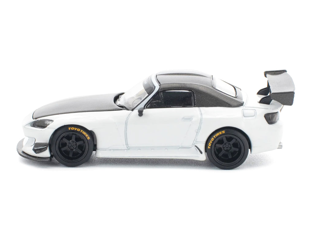 Honda Pandem S2000 RHD (Right Hand Drive) White with Carbon Hood and Top 1/64 Diecast Model Car by Pop Race - image 3