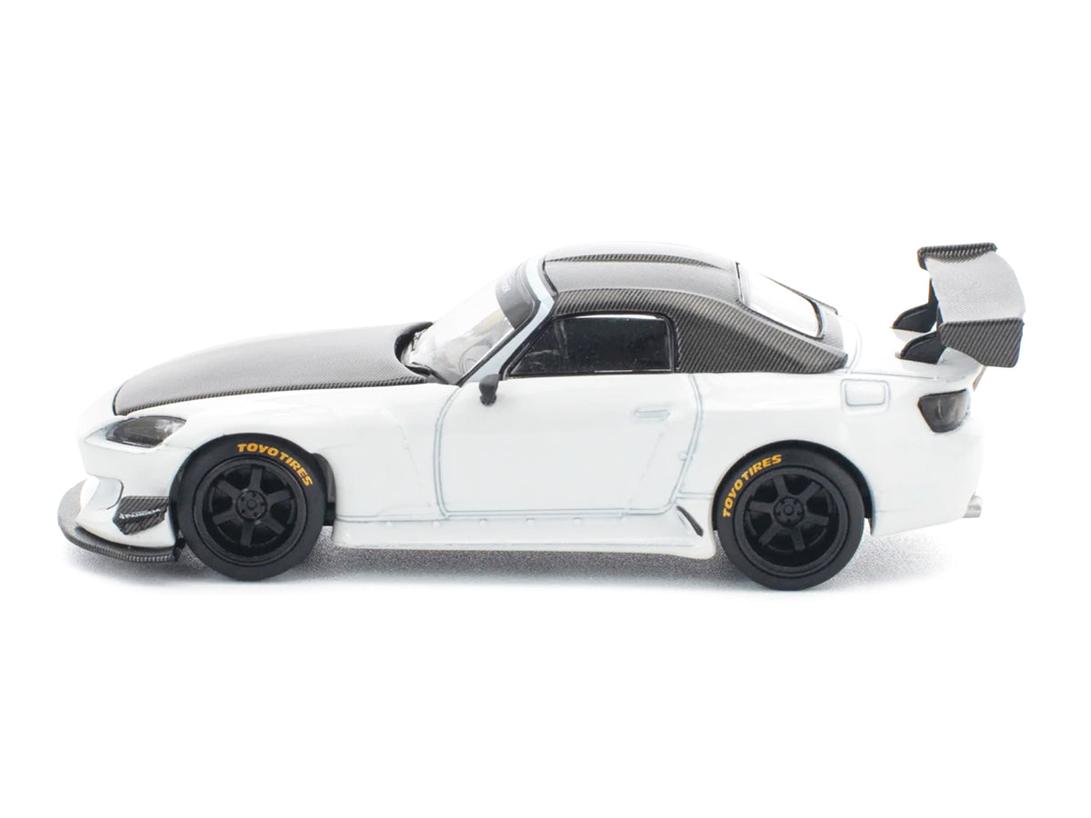 Honda Pandem S2000 RHD (Right Hand Drive) White with Carbon Hood and Top 1/64 Diecast Model Car by Pop Race - image 3