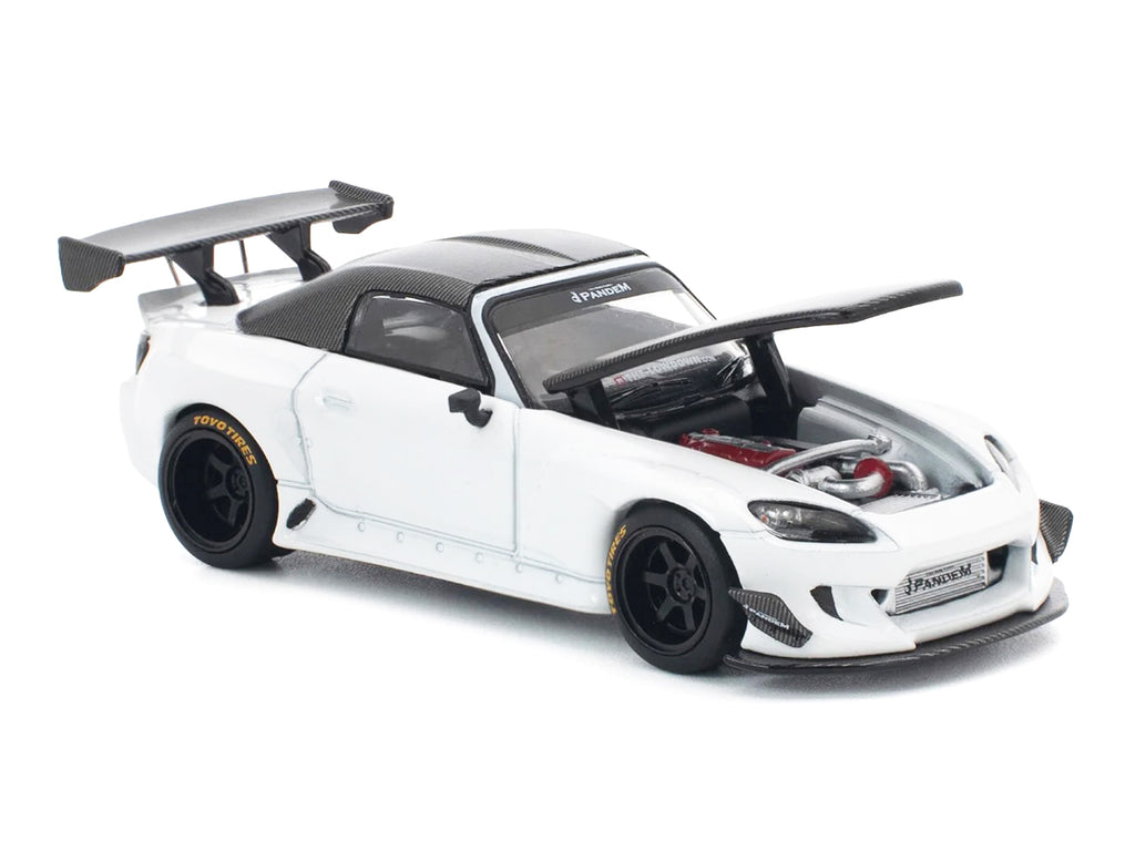 Honda Pandem S2000 RHD (Right Hand Drive) White with Carbon Hood and Top 1/64 Diecast Model Car by Pop Race - image 2