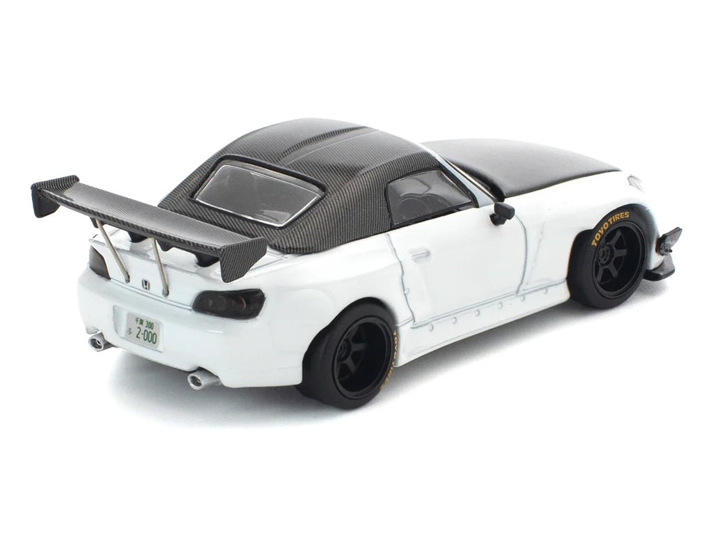 Honda Pandem S2000 RHD (Right Hand Drive) White with Carbon Hood and Top 1/64 Diecast Model Car by Pop Race - image 5