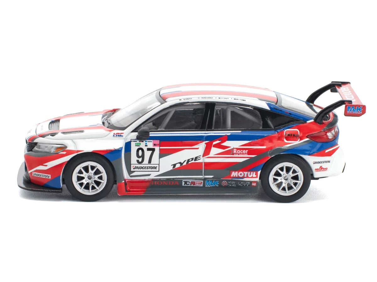 Honda Civic Type R TCR #97 "M&K Racing" White with Blue and Red Graphics 1/64 Diecast Model Car by Pop Race - image 4