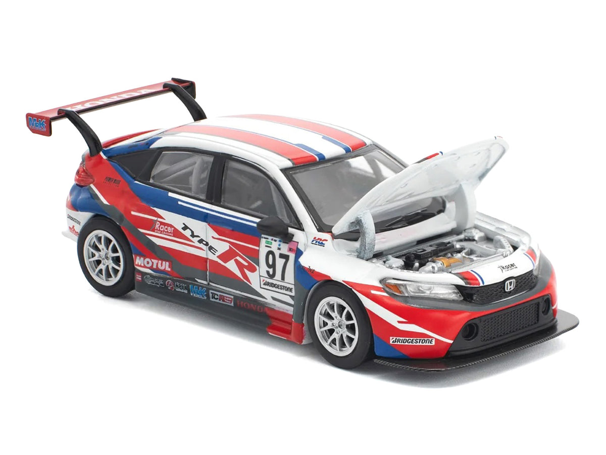 Honda Civic Type R TCR #97 "M&K Racing" White with Blue and Red Graphics 1/64 Diecast Model Car by Pop Race - image 3
