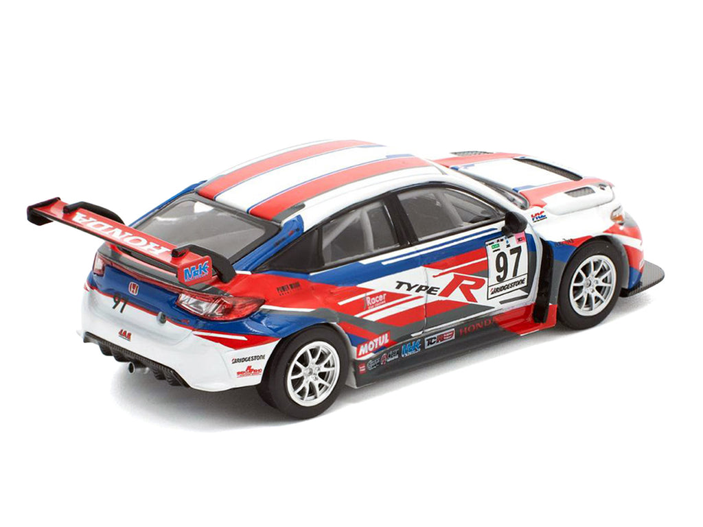 Honda Civic Type R TCR #97 "M&K Racing" White with Blue and Red Graphics 1/64 Diecast Model Car by Pop Race - image 5