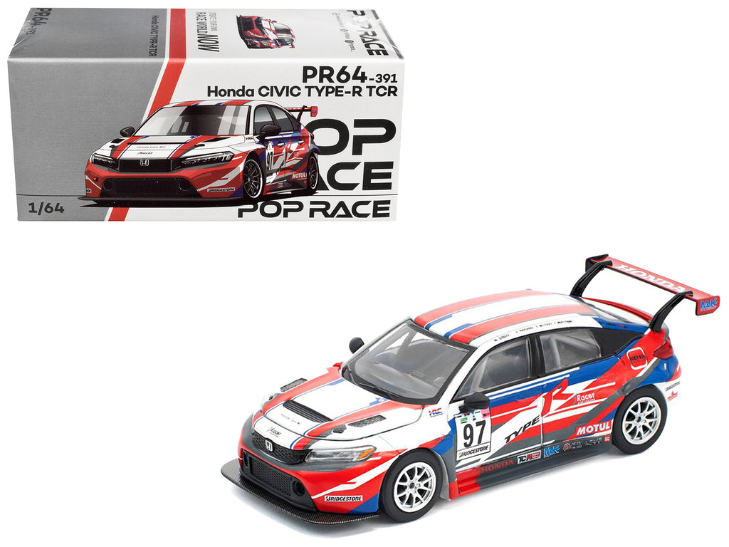 Honda Civic Type R TCR #97 "M&K Racing" White with Blue and Red Graphics 1/64 Diecast Model Car by Pop Race