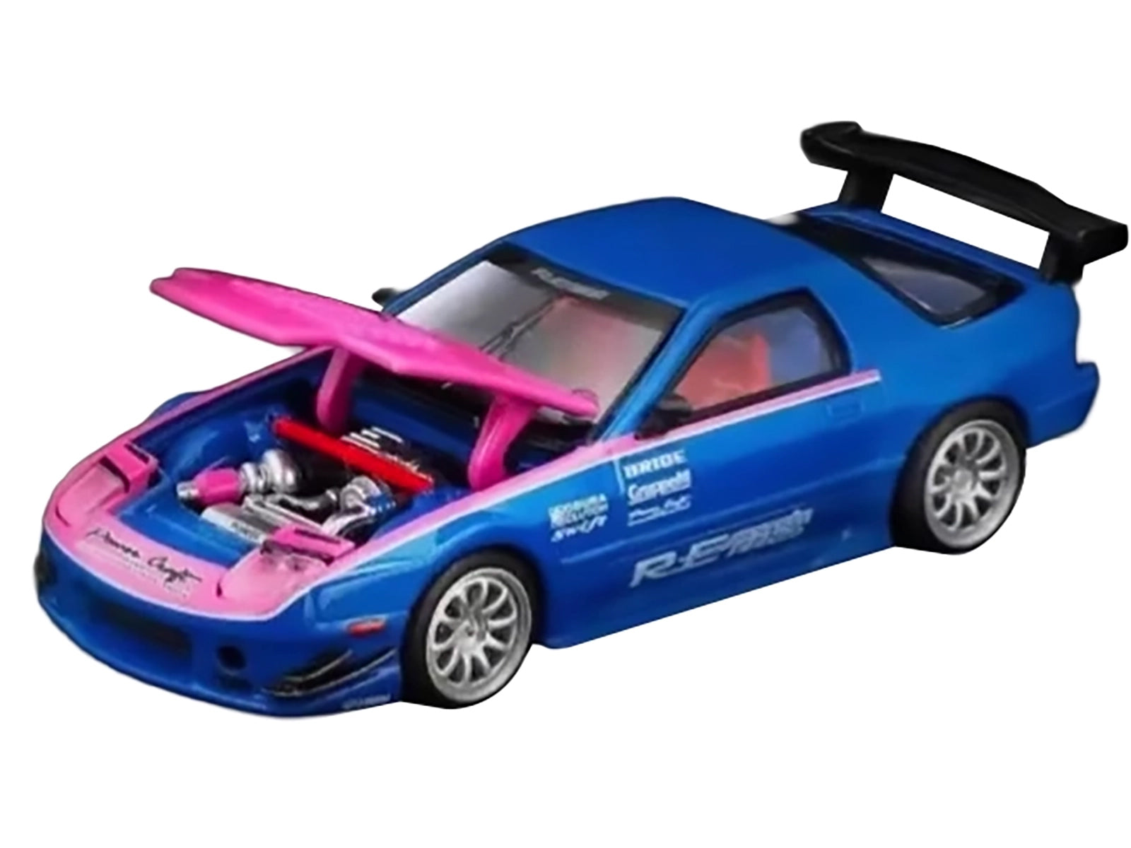 Mazda RX7 (FC3S) RE Amemiya RHD (Right Hand Drive) Blue Metallic with Pink Hood "APA XPO 2025 Exclusive" 1/64 Diecast Model Car by Pop Race - image 2