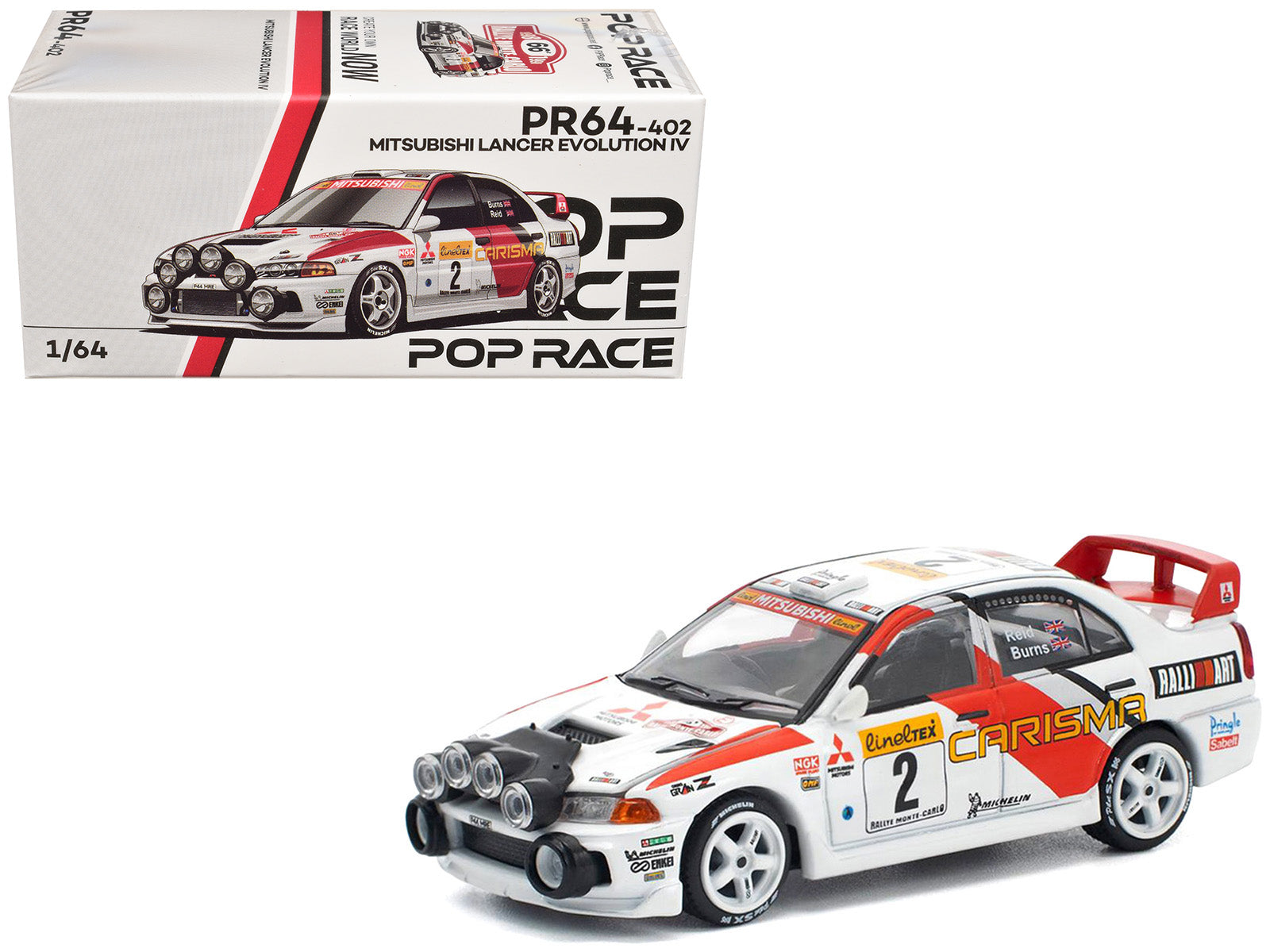 Mitsubishi Lancer Evolution IV RHD (Right Hand Drive) #2 Richard Burns - Robert Reid "Monte Carlo Rally" (1998) 1/64 Diecast Model Car by Pop Race
