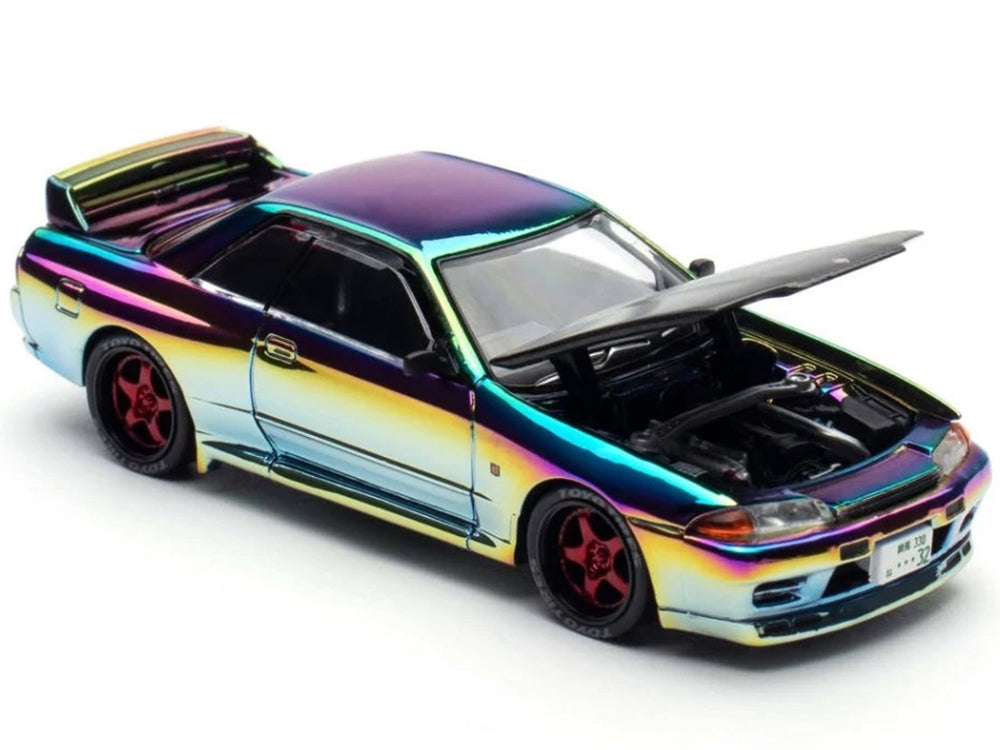 Skyline GT-R (BNR32) RHD (Right Hand Drive) Chameleon Chrome with Carbon Hood "APA XPO 2025 Exclusive 1/64 Diecast Model Car by Pop Race - image 2