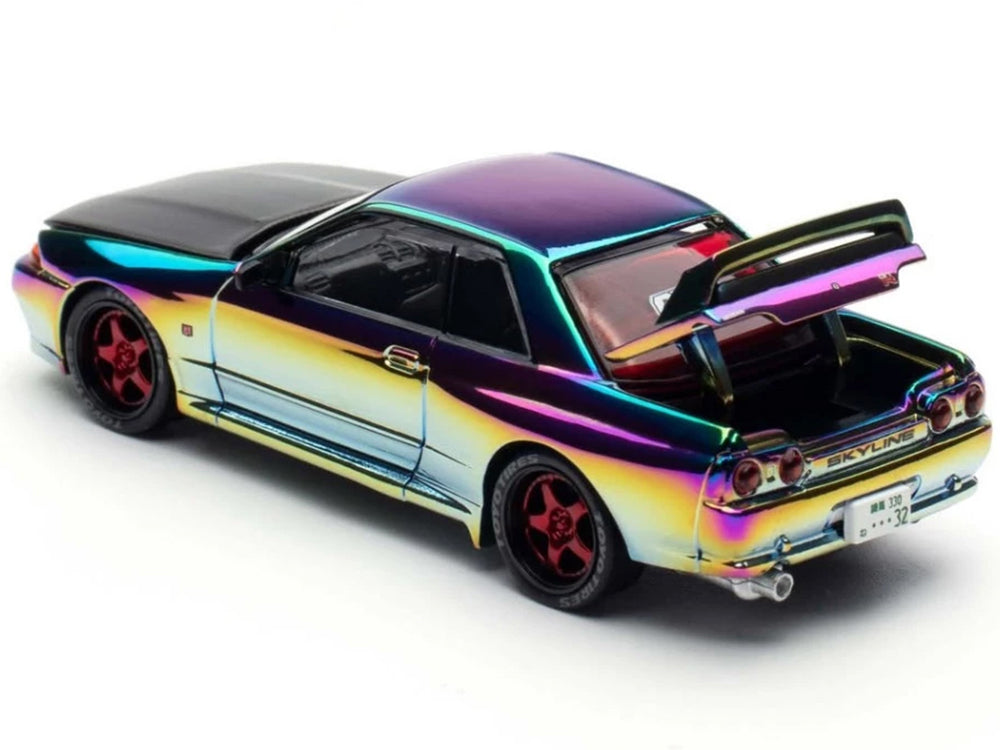 Skyline GT-R (BNR32) RHD (Right Hand Drive) Chameleon Chrome with Carbon Hood "APA XPO 2025 Exclusive 1/64 Diecast Model Car by Pop Race - image 3