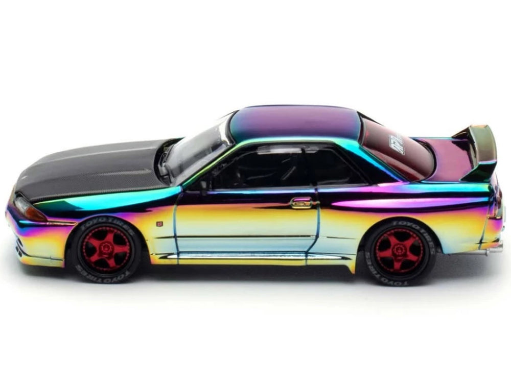 Skyline GT-R (BNR32) RHD (Right Hand Drive) Chameleon Chrome with Carbon Hood "APA XPO 2025 Exclusive 1/64 Diecast Model Car by Pop Race - image 4