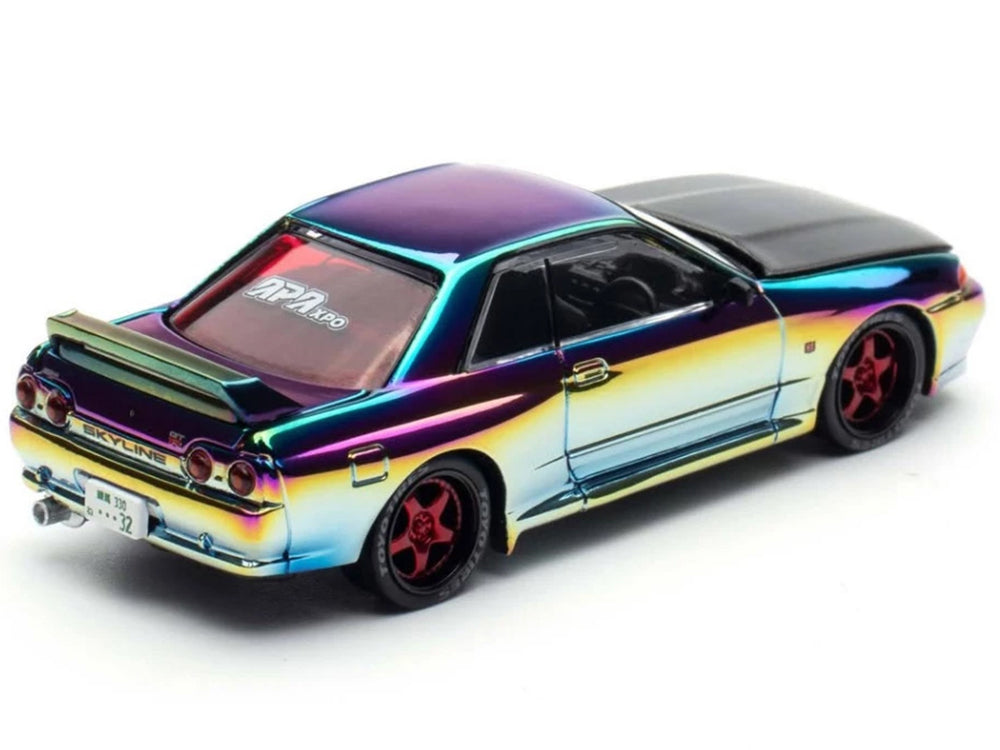 Skyline GT-R (BNR32) RHD (Right Hand Drive) Chameleon Chrome with Carbon Hood "APA XPO 2025 Exclusive 1/64 Diecast Model Car by Pop Race - image 5