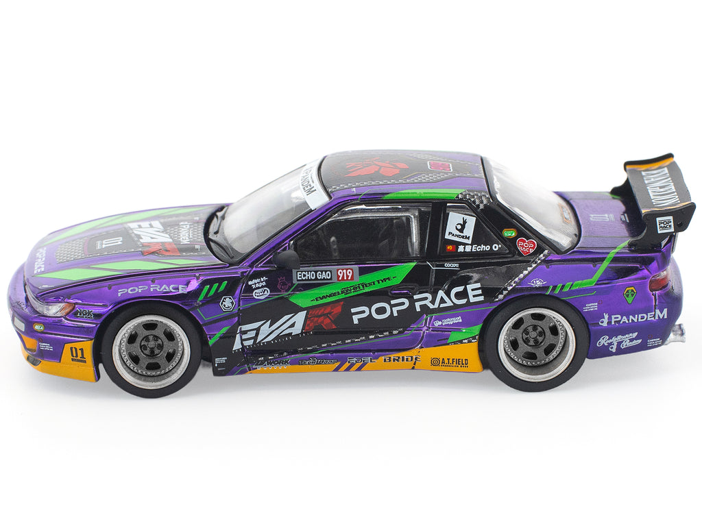 Pandem S13 RHD (Right Hand Drive) "EVA RT Test Type-01" Purple Metallic with Graphics 1/64 Diecast Model Car by Pop Race - image 3