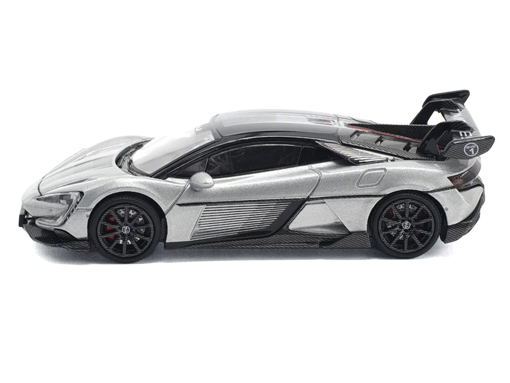 Yangwang U9 Silver Metallic with Black Top and Stripes 1/64 Diecast Model Car by Pop Race - image 2
