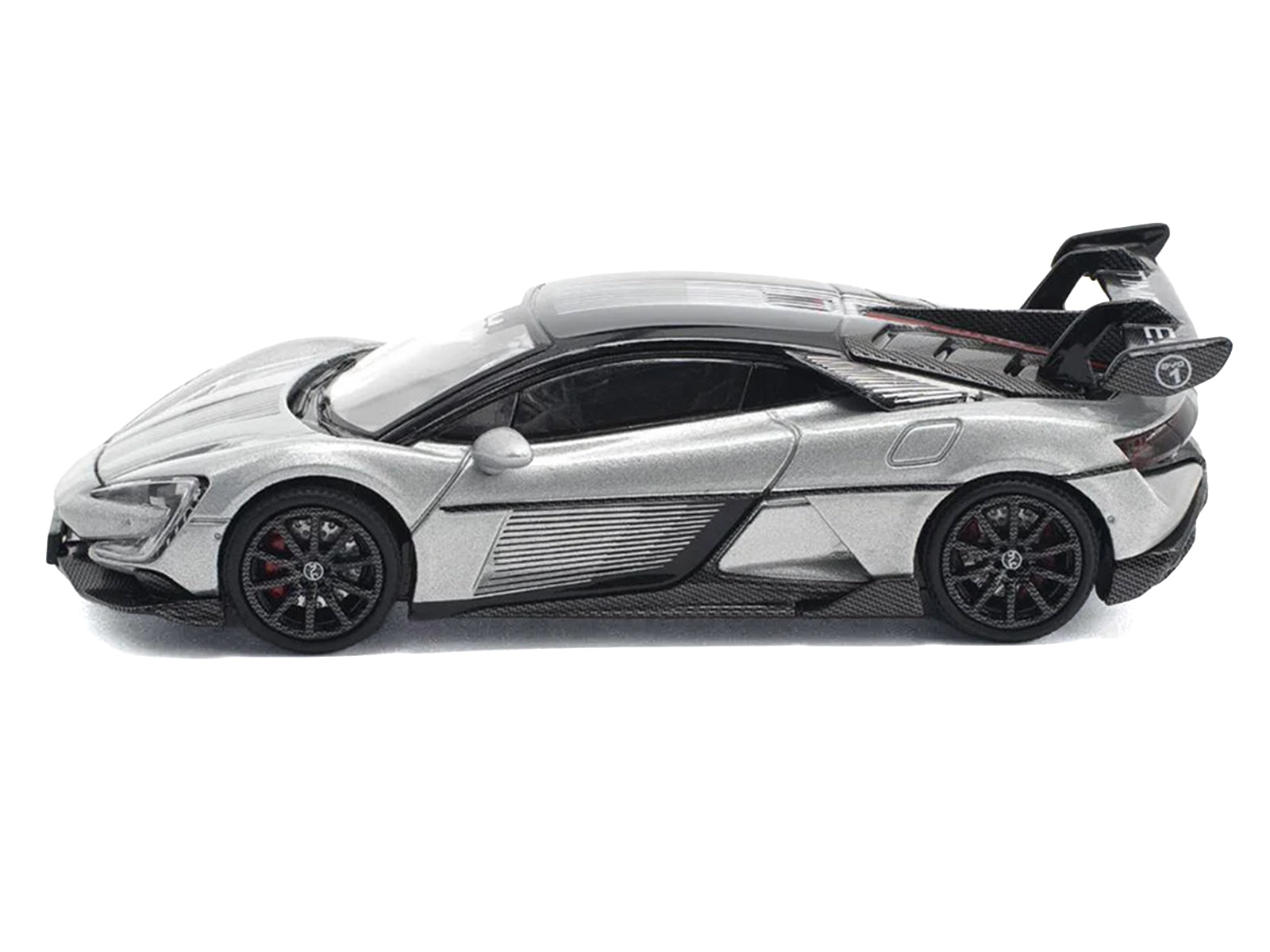 Yangwang U9 Silver Metallic with Black Top and Stripes 1/64 Diecast Model Car by Pop Race - image 2