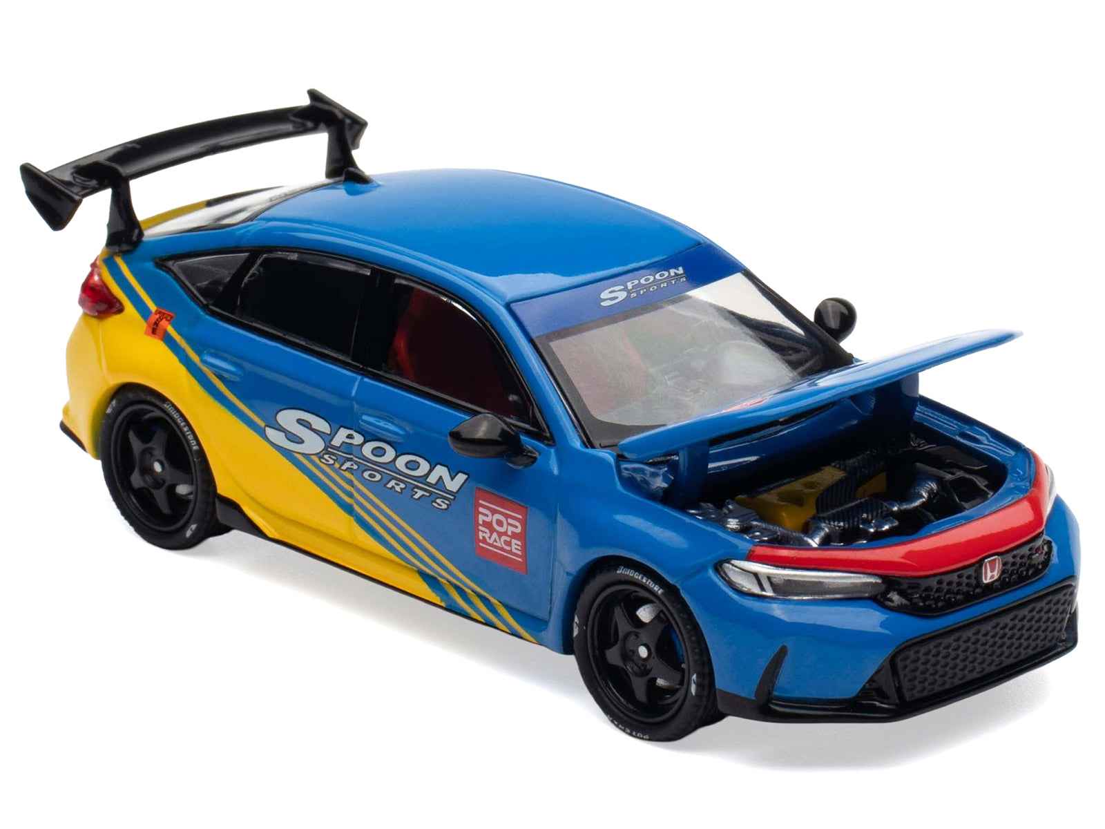 Honda Civic Type R FL5 "Spoon Sports" Blue and Yellow "Tokyo Auto Salon - Hong Kong 2025" 1/64 Diecast Model Car by Pop Race - image 2