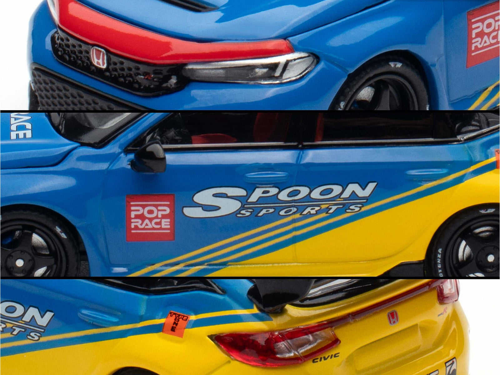 Honda Civic Type R FL5 "Spoon Sports" Blue and Yellow "Tokyo Auto Salon - Hong Kong 2025" 1/64 Diecast Model Car by Pop Race - image 3